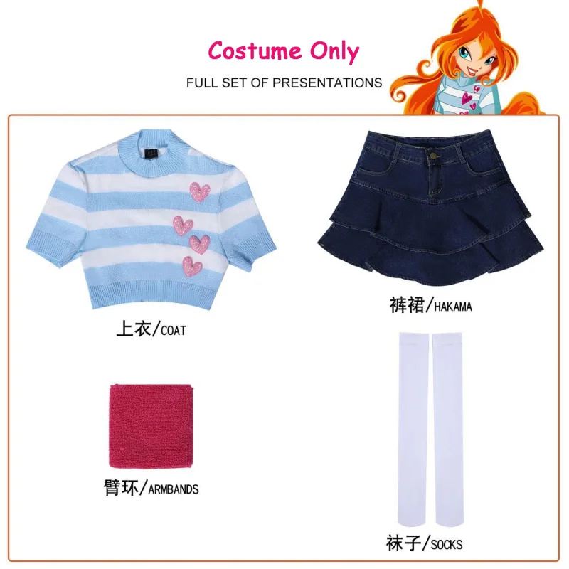 Costume de Cosplay Winx Bloom Magique, Robe de Princesse Féerique de Dessin Animé, Jupe Pull, Perruque Orange pour Fête d'Halloween XioCos