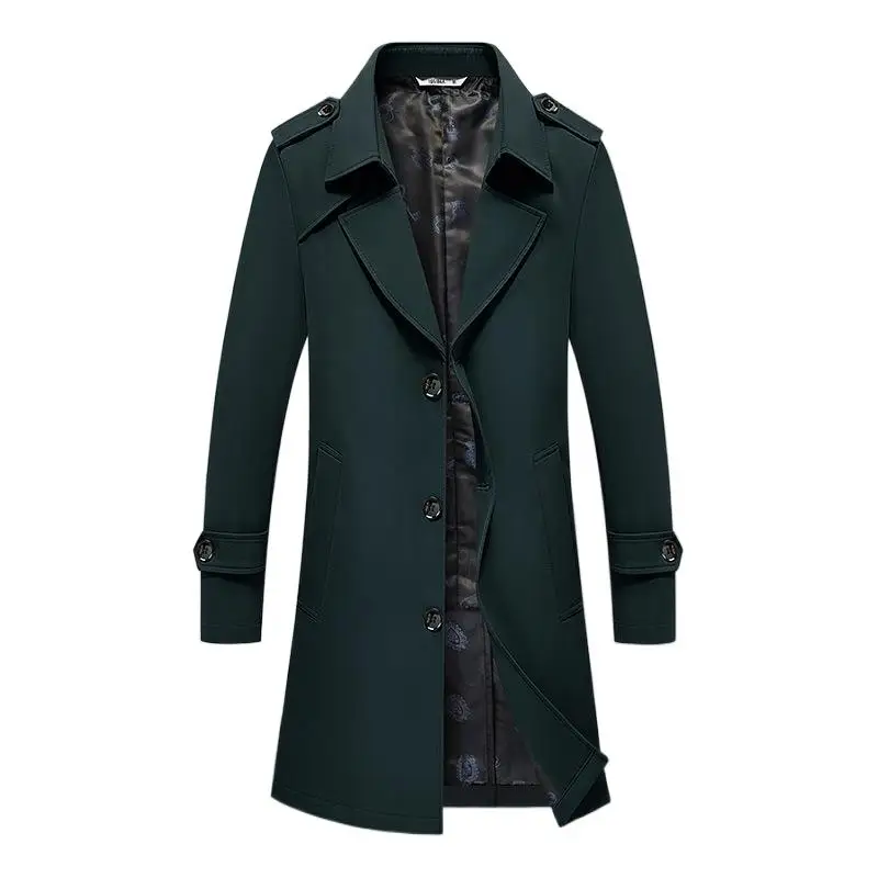 

Slim Fit Thiened Men's Windbreaker Coat oulder Strap Suit Collar Mid-Length Single Button Large Size Faion Urban Sle