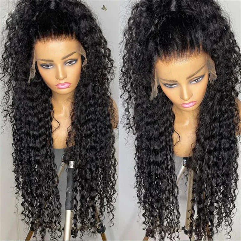 Natural Black Kinky Curly Glueless 180Density 26Inch Long Lace Front Wig For Women With Baby Hair Preplucked Daily Wear Wig