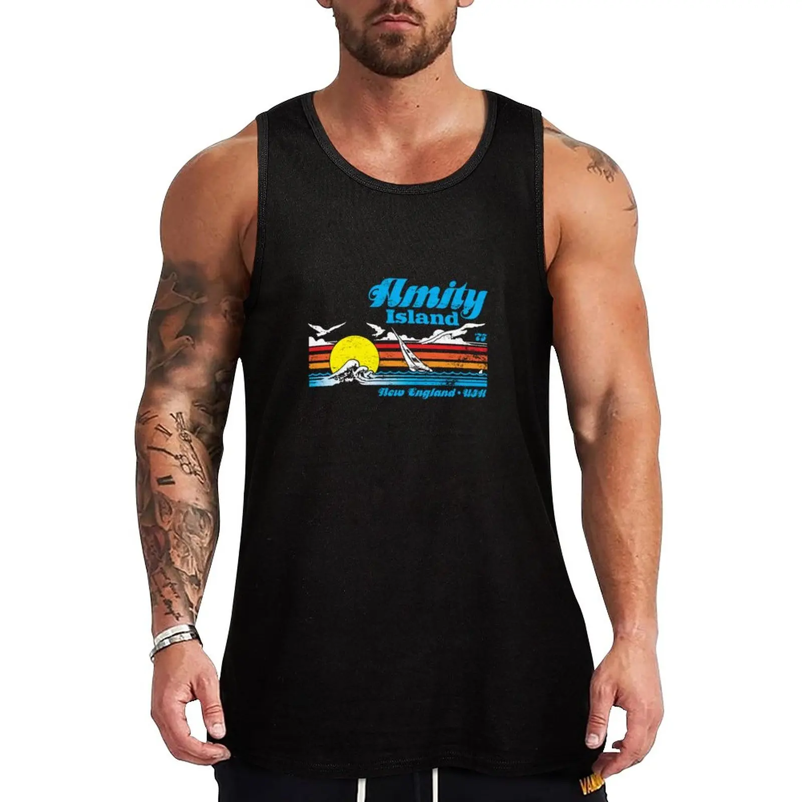 

New Amity Island Tank Top mens gym clothes Japanese t-shirt men gym clothing Men's sleeveless