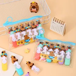 6pcs/set Cartoon Cute Capybara Mini 6 Color Fluorescent Pen Set Design Kindergarten Gift Student Color Marking Pen