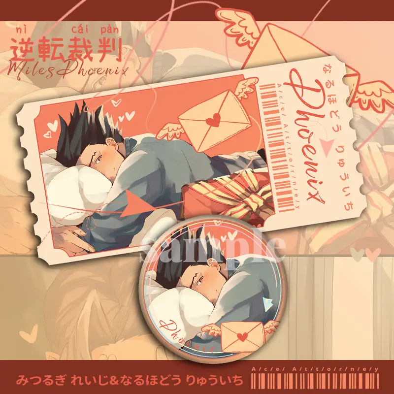 Anime Game Ace Attorney Phoenix Wright Miles Edgeworth Cosplay Cute Pins Badge Itabag Button Brooch Backpack Decor Counterfoil