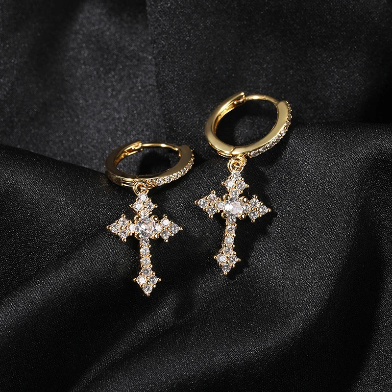 

Classic Gold Plated CZ Cross Dangle Earrings for Women Cubic Zirconia Piercing Pendant Earring Woman Fashion Jewelry Accessories