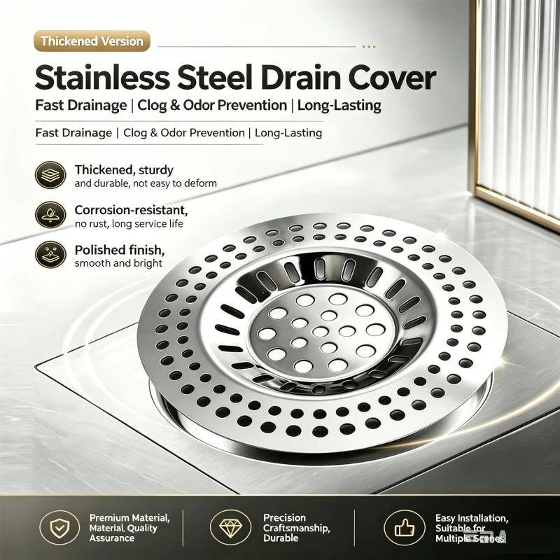 2PCS Silver Kitchen Stainless Steel Sink Filter Mesh Shower Floor Drain Hair Catcher Stopper Food Slag Draine Tool