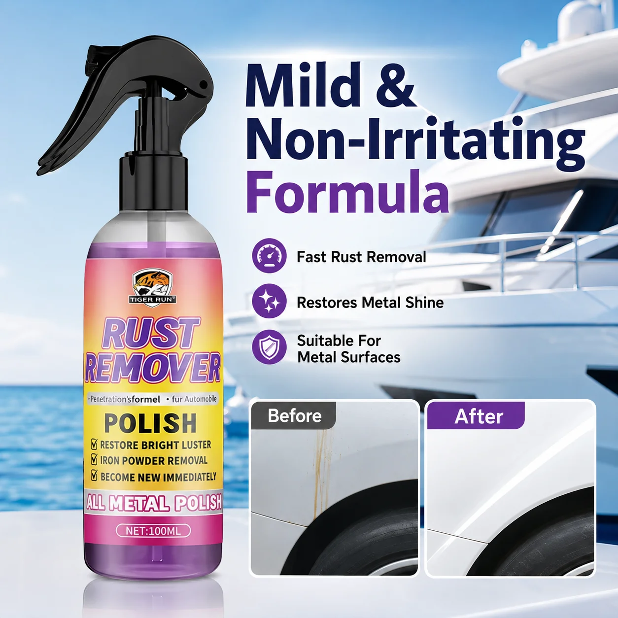Quantum Rust Remover Spray: Multi-Functional for Cars/Boats, Rust/Iron Dust Removal, Anti-Corrosion, ABS Formula, Easy to Use