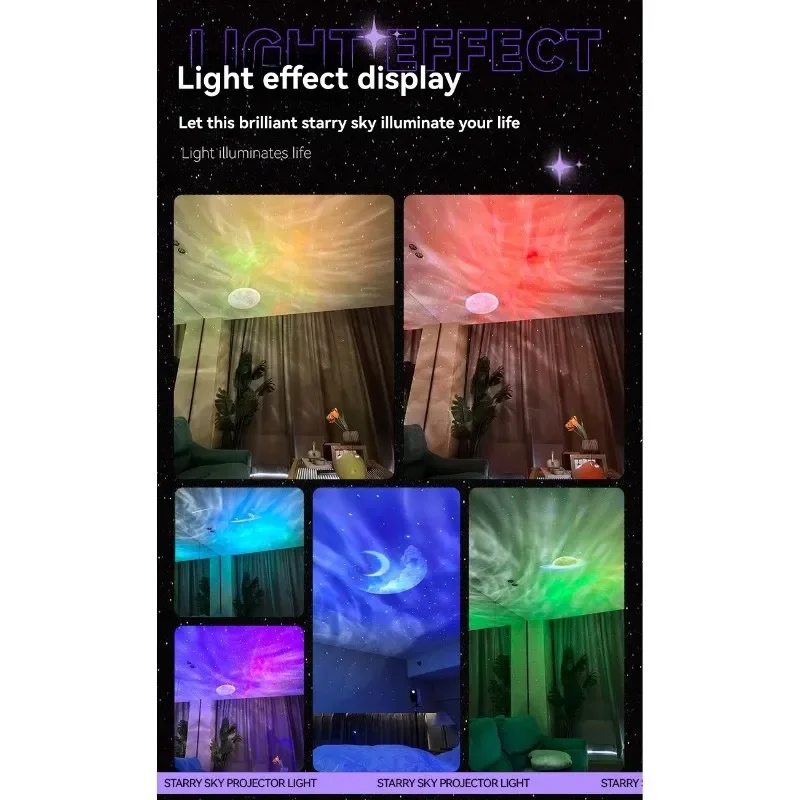 مصباح بروجيكتور السماء المرصعة بالنجوم الضوء المحيط يتميز بمكبر صوت بلوتوث ومشغل موسيقى مدمج وتطبيق وجهاز تحكم عن بعد