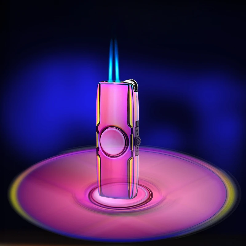 New Metal Fidget Spinner Direct Gas Windproof Lighter Creative Rotating LED Color Lights Gift Box Smoking Accessories