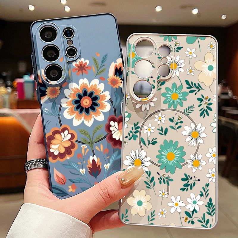 Cartoon Flower Magnetic Phone Case For Samsung Galaxy S26 S25 Ultra S24 S23 FE A57 A17 A56 A37 A16 A35 A55 A15 A36 5G Back Cover