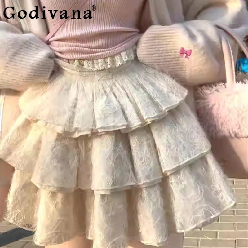 

Новая весенне-осенняя юбка для девочек: кружевная, жаккардовая, с бантом, многоярусная, модная, с завышенной талией, А-силуэт, универсальная, омолаживающая, в стиле принцессы