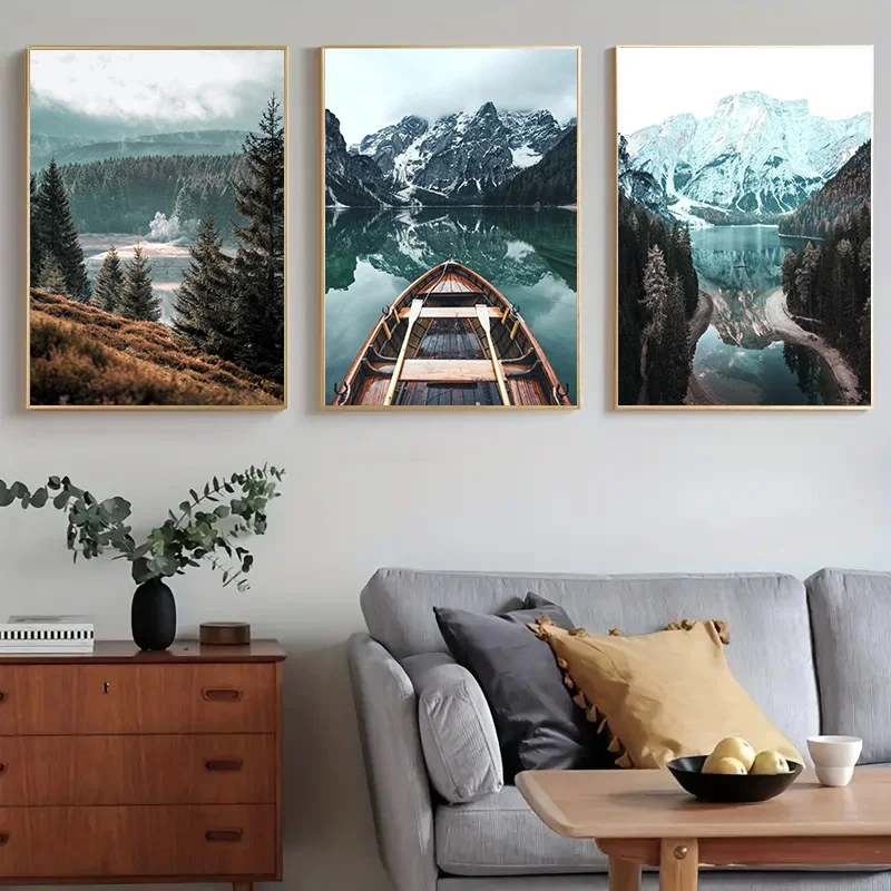 

Nordic Nature Landscape Painting Forests Lakes Mountains Art Poster Aesthetics Bedroom Office Decoration Canvas Wall Art