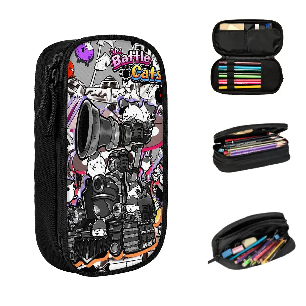 Battle Cats - مقلمة محرك الحصار، أكياس تخزين كبيرة، صندوق أقلام، حقيبة أقلام رصاص للبنين والبنات والطلاب والقرطاسية المدرسية