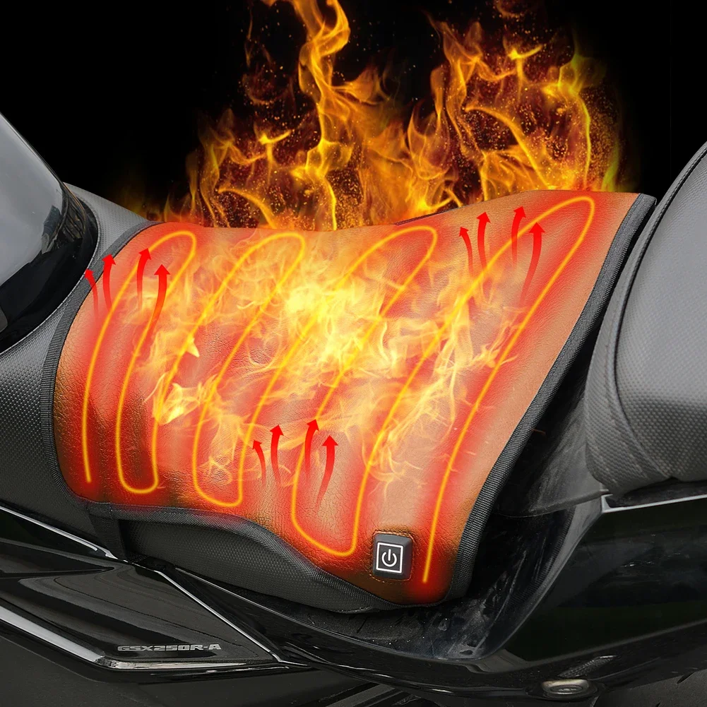 

Motorcycle Seat Heated Pad Winter Heating Cushion Leather Surface Waterproof Motorbike Cushion 3-Gear Temperature Control
