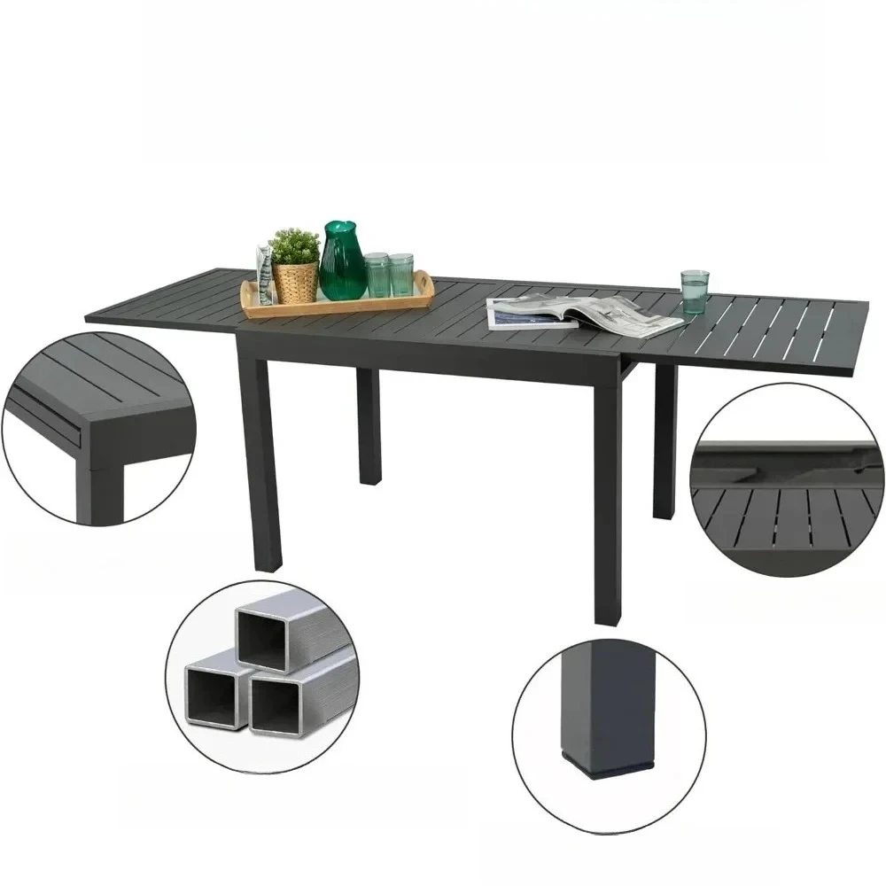 

l Villa Expandable Patio Dining Table - Adjustable, Aluminum Outdoor Furniture For 4-6 Person, Perfect For Backyard, Porch L