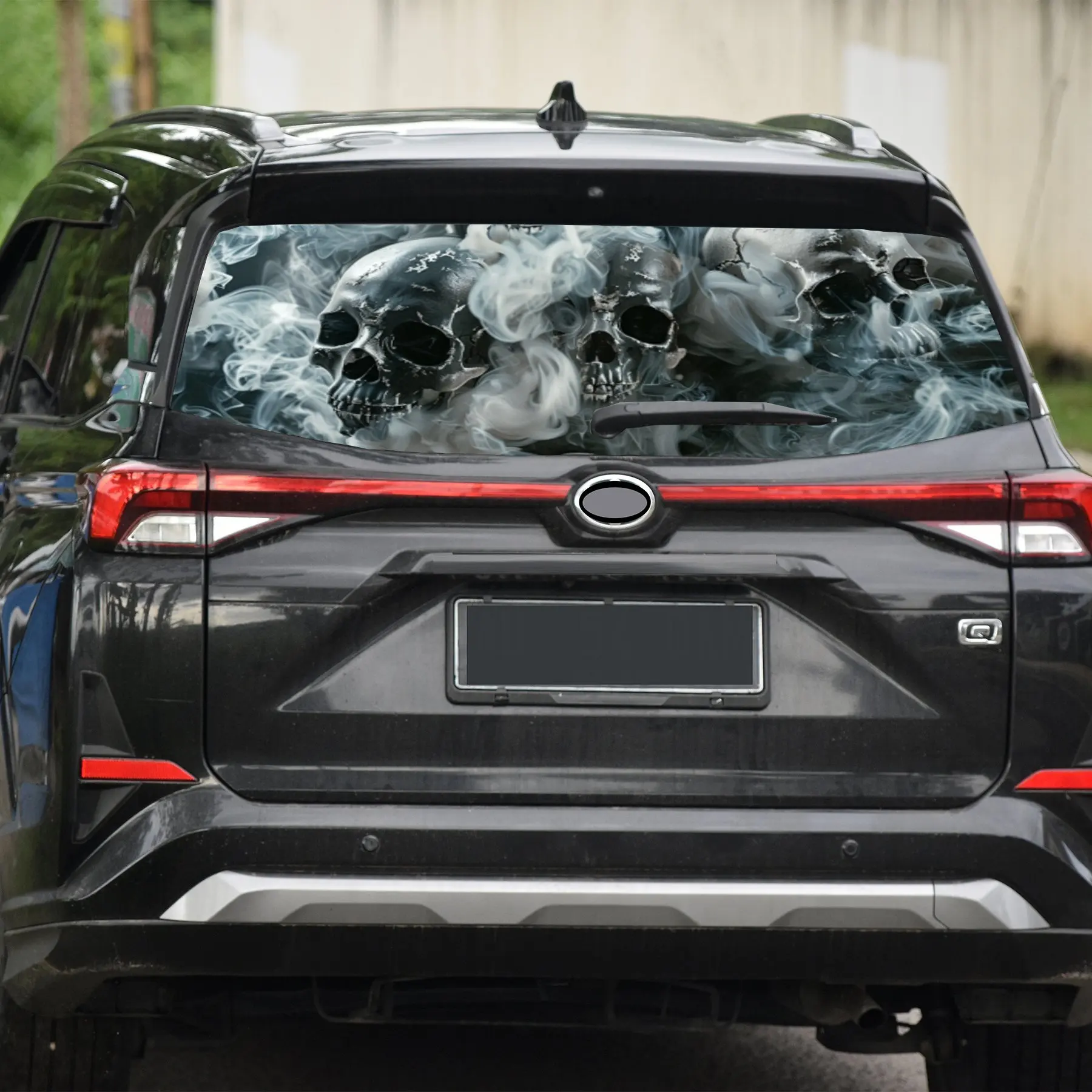 غلاف فينيل للسيارة مثقوب من مادة PVC للدخان الداكن والجمجمة، تصميم معزز للخصوصية للنافذة الخلفية، ملصق زجاج السيارة الأمامي الخلفي لـ M #4