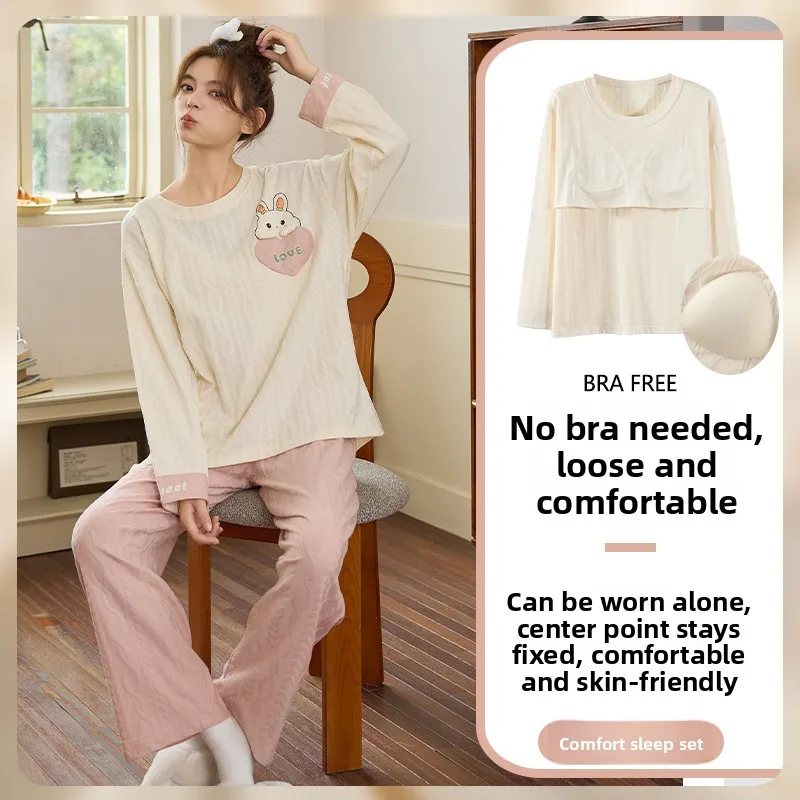 

2025 New Cotton Padded Sleepwear Women's Long Sleeve Long Pants Cute Cartoon Home Clothes Spring Autumn Winter Comfortable Un...