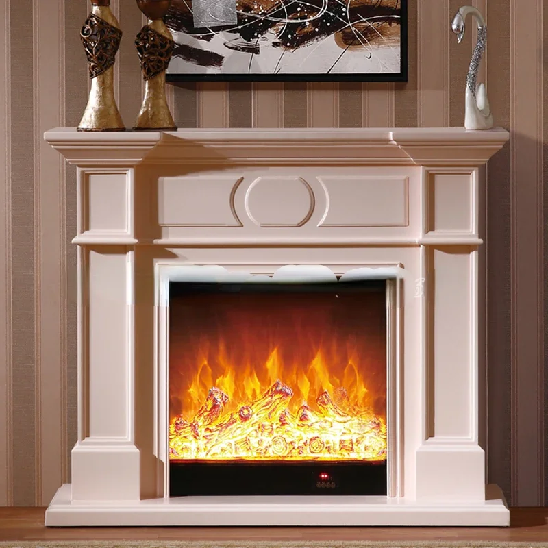 Decorative Chimney Heating Fireplace Set W120cm Wooden Mantel plus Electric Fireplace Insert Burner LED Optical Artificial Flame