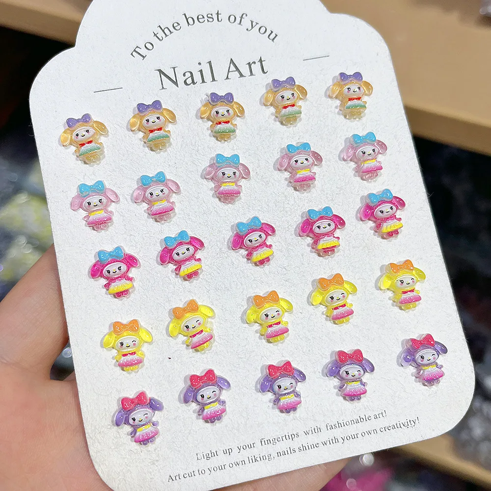 100Pcs Cute My Melody Dress Nail Charms with Bow 3D Resin Nail Art Adorable Cartoon Press-On Nail Decor for DIY Kawaii Manicures