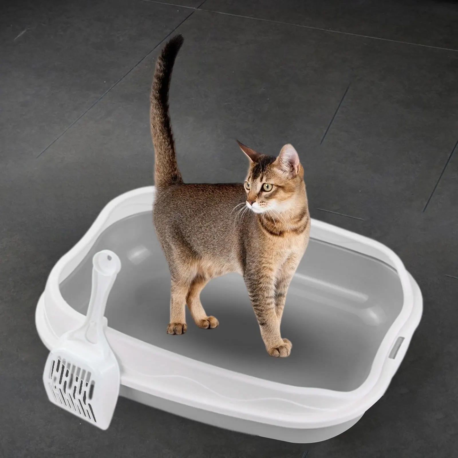 Cat Litter Box Semi Closed Cat Sandbox Cat Sand Basin for All Kinds of Cat Litter Pet Litter Tray Litter Pan Cat Litter Toilet