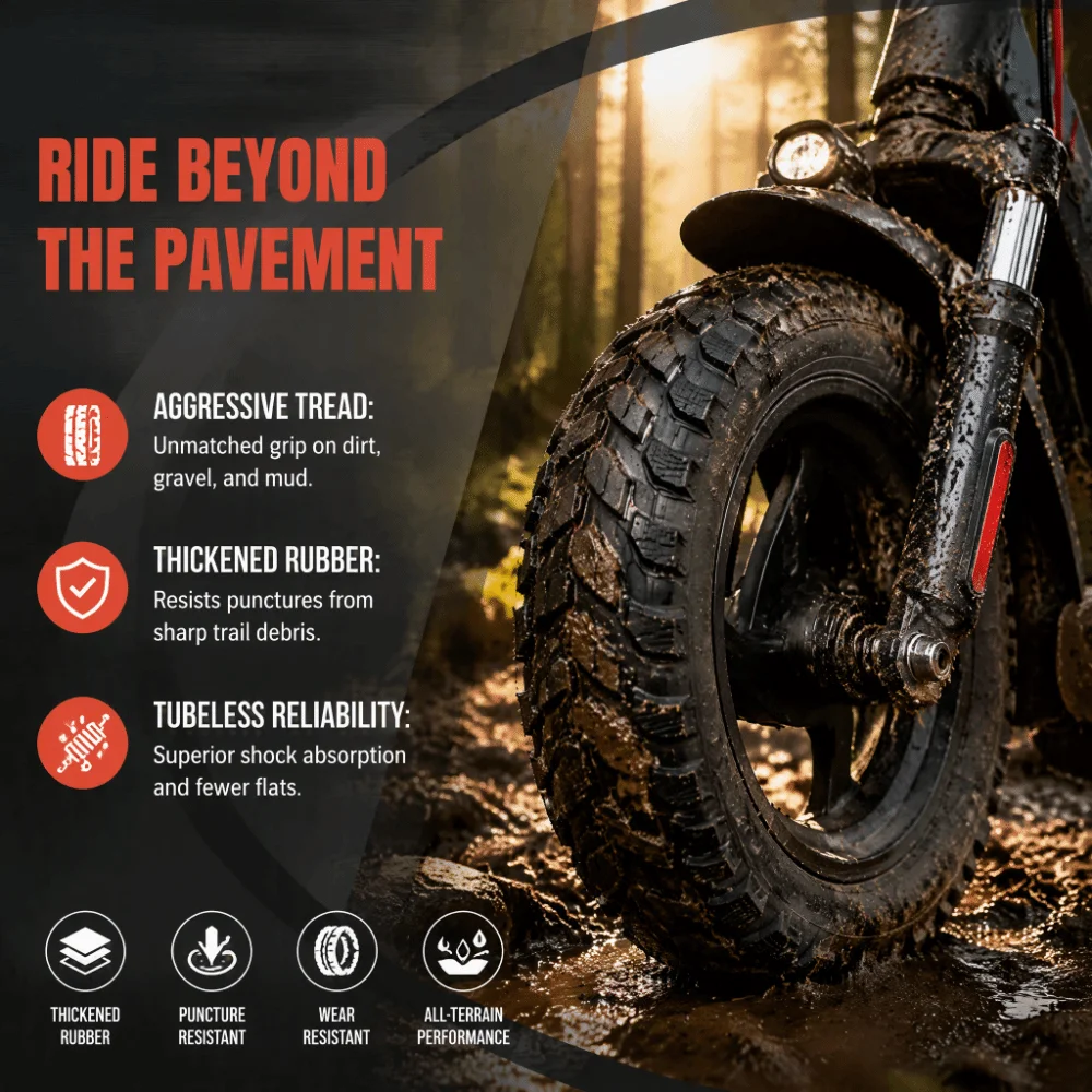 10x2.75-6.5 Off-Road Tubeless Tire Thickened Rubber Heavy Duty Electric Scooter Replacement Tire Puncture Resistant Outer Tyre