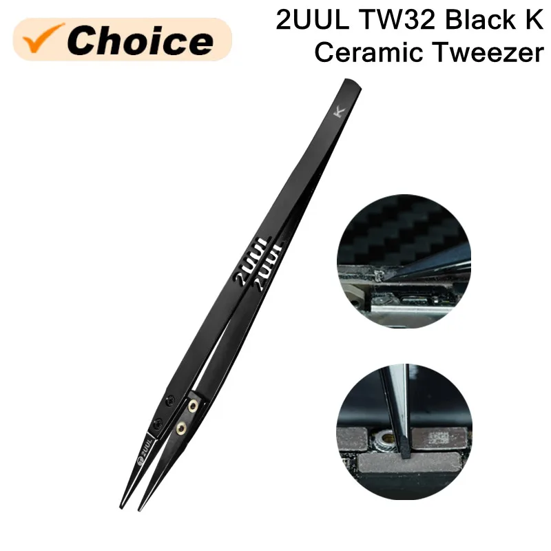 Pinzas de cerámica de precisión 2UUL TW32 para teléfono móvil CPU IC PCB reparación sujeción puntas planas empuñaduras exactas pinzas de eliminación de pegamento
