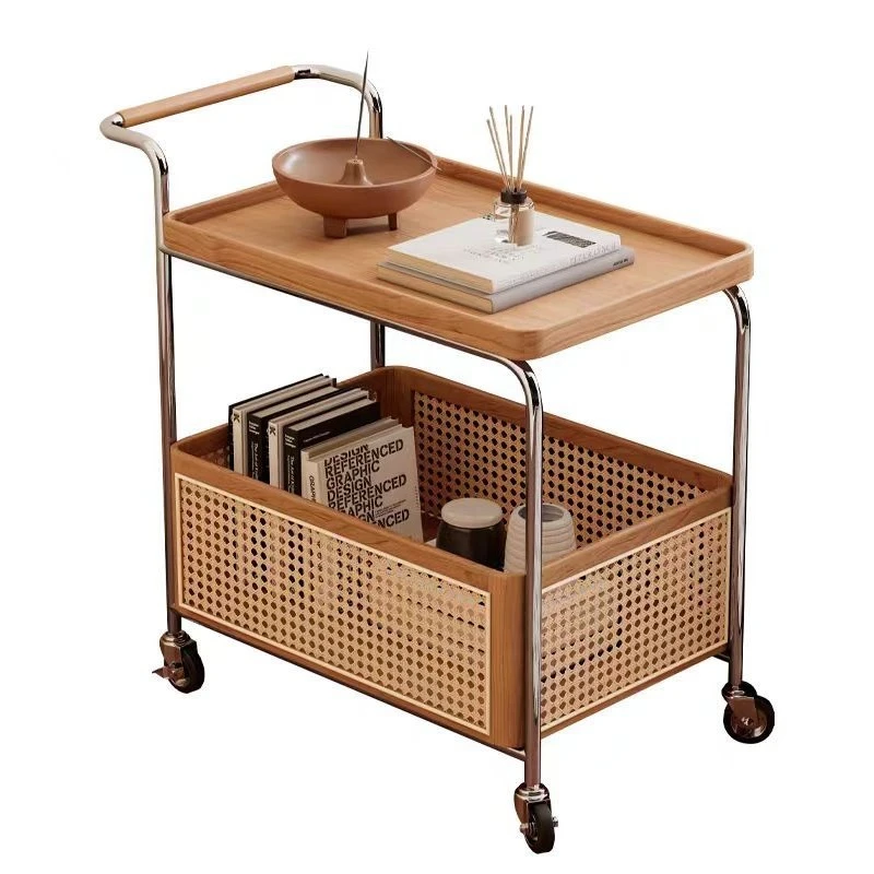 

Solid wood edge table removable storage rack wind rattan coffee table side cabinet bedroom simple cart