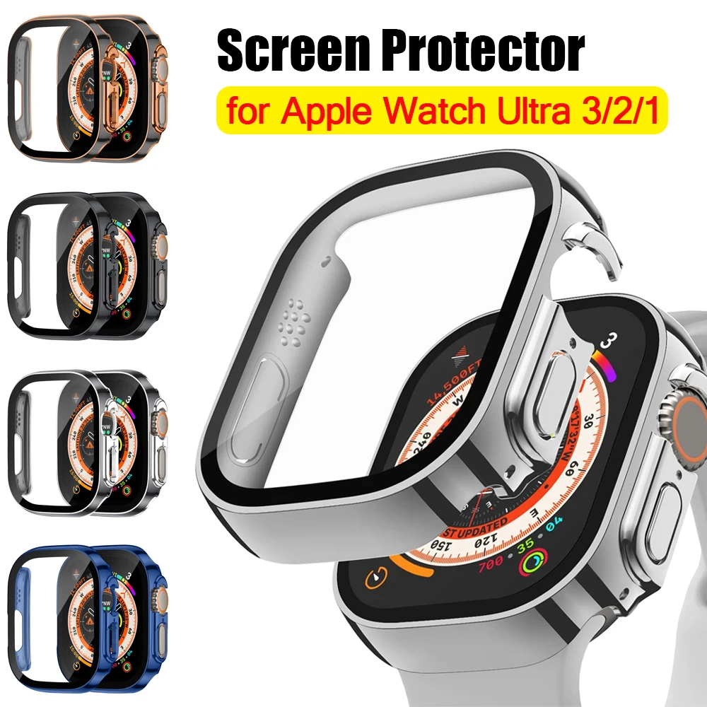 Hülle für Apple Watch Ultra 2 3 49 mm, Displayschutzfolie, Zubehör, gerade Kante, schützende PC-Stoßstange + iWatch-Abdeckung aus gehärtetem Glas