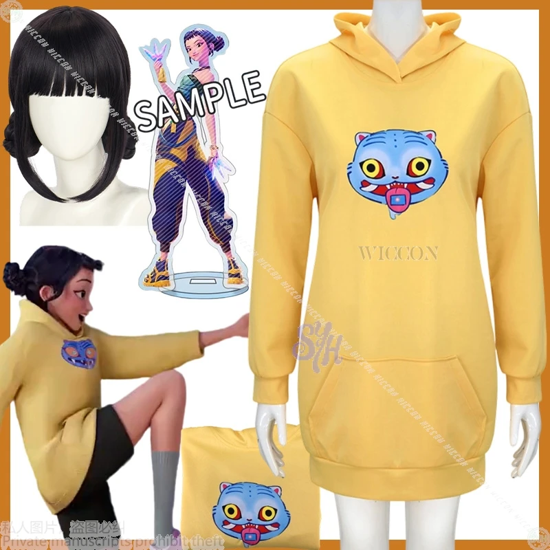 Anime Movie Kpop Demon Huntrix Zoey Cosplay Costume Kawaii Jirai Kei Girls Yellow Long Sweatshirt Furry Pattern Halloween Party