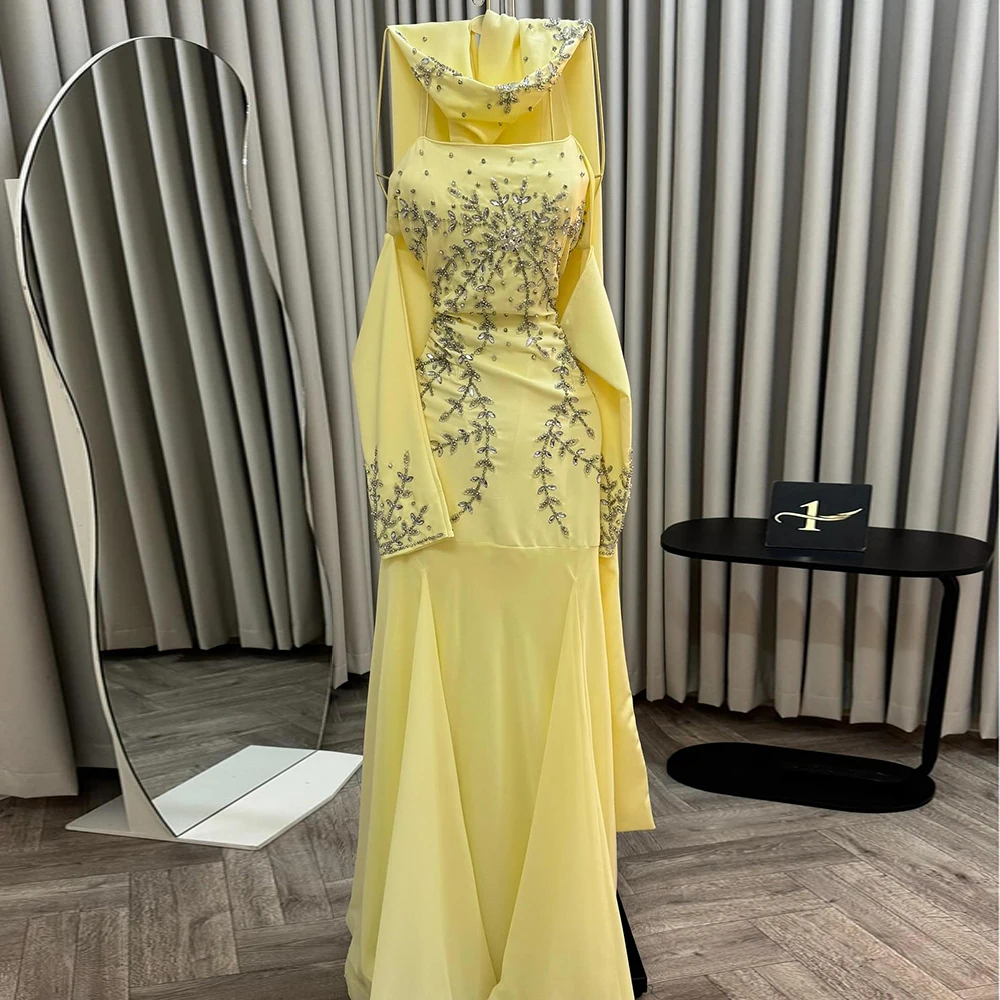 Customized A-line Evening Dresses Floor-length Strapless Sleeveless Prom Gown Fashion Crystal Flowers Stole Draped Party Gown