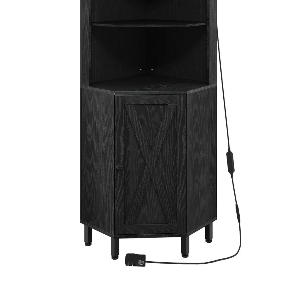 Szafka narożna barowa 67 cali drzwi szklane na alkohol stojaki na wino LED drewniane półki