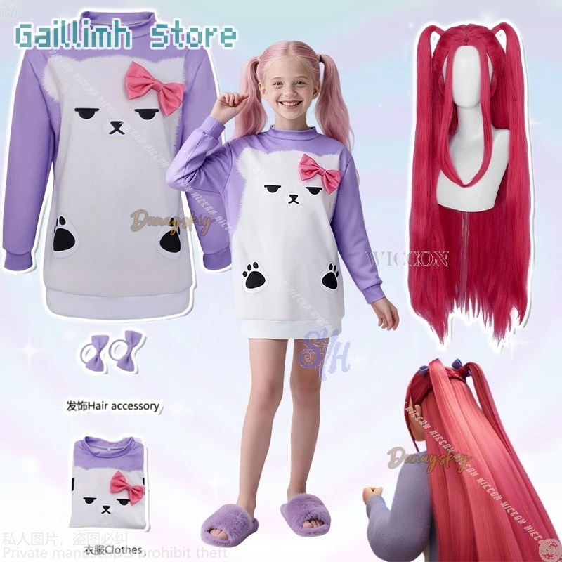 

Пижамы для взрослых и детей, аниме, косплей, Kpop, Demon Huntrix Mira Kawaii, фиолетовое длинное платье с рисунком медвежонка, пижамы на Хэллоуин