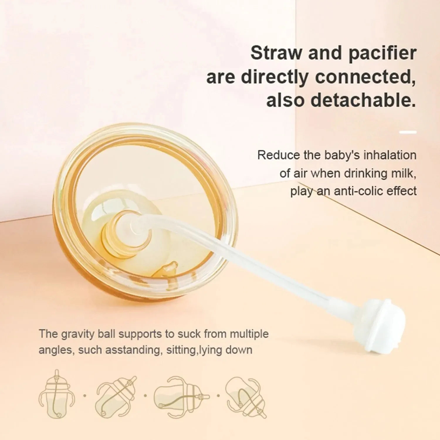 Bottiglia di latte anti-polature con nastro in silicone di grosso calibro da 150 ml/240 ml con manico, 0-36 mesi di età morbida imitazione latte materno