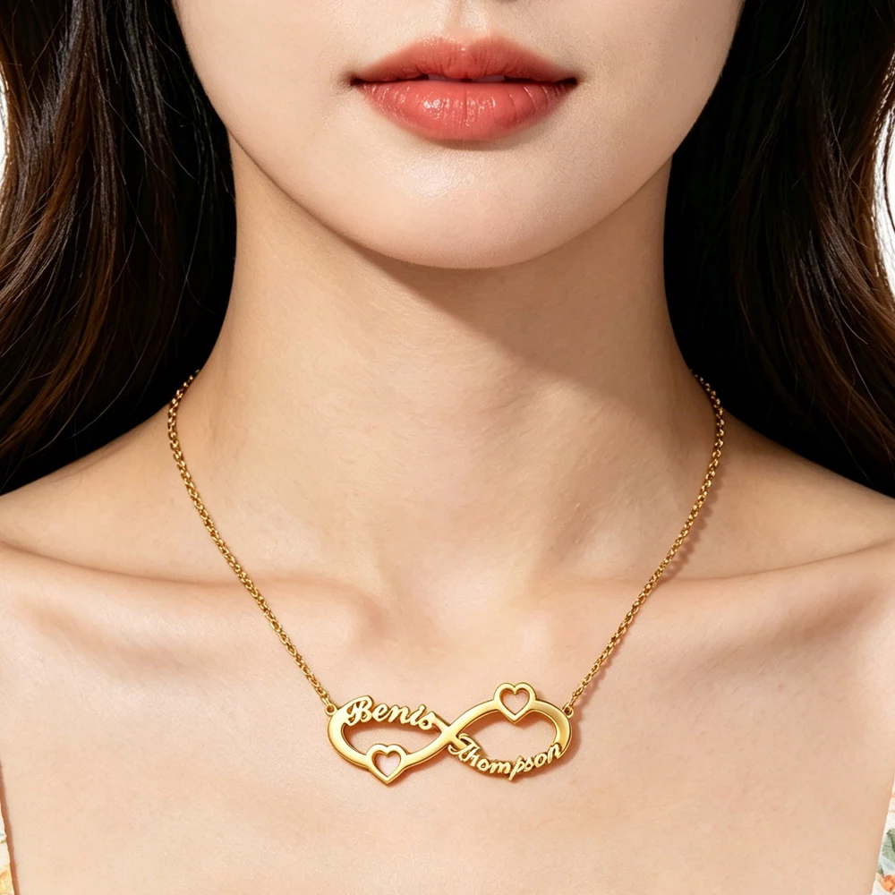 Lemegeton-collar con nombre infinito personalizado para mujer, gargantilla personalizada de acero inoxidable para parejas familiares, regalo de joyería