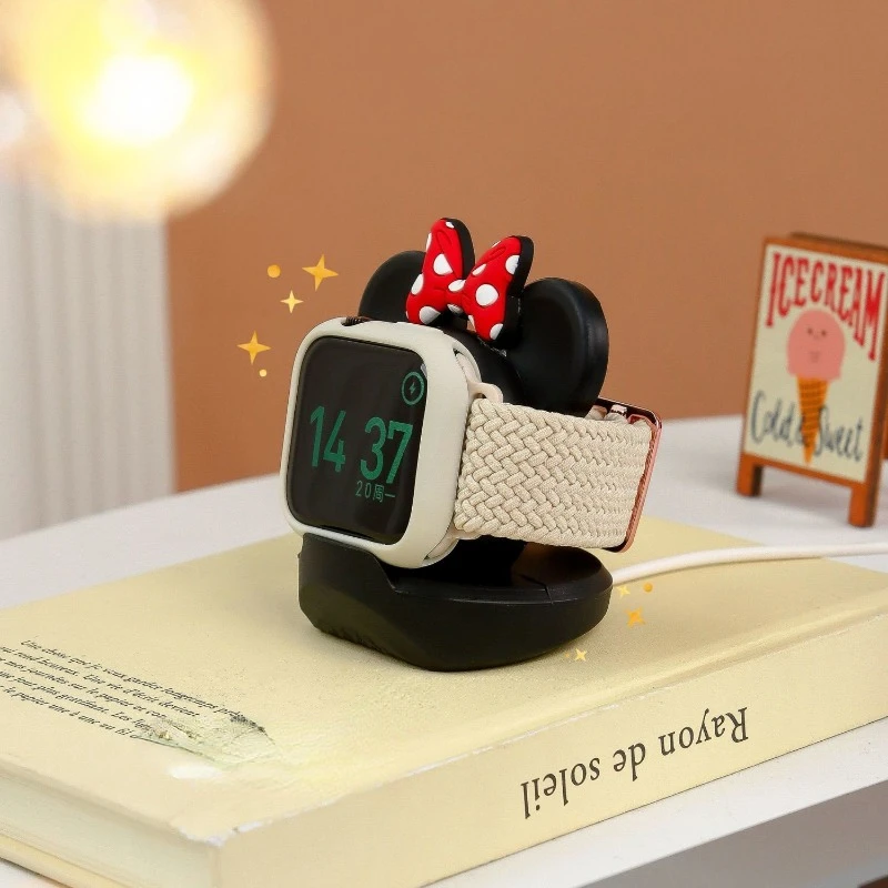 Disney Mickey Charging Base for Apple Watch 7 6 5 4 IWatch 3 2 Silicone Stand Charging Dock Holder Desktop Wireless Charger Base