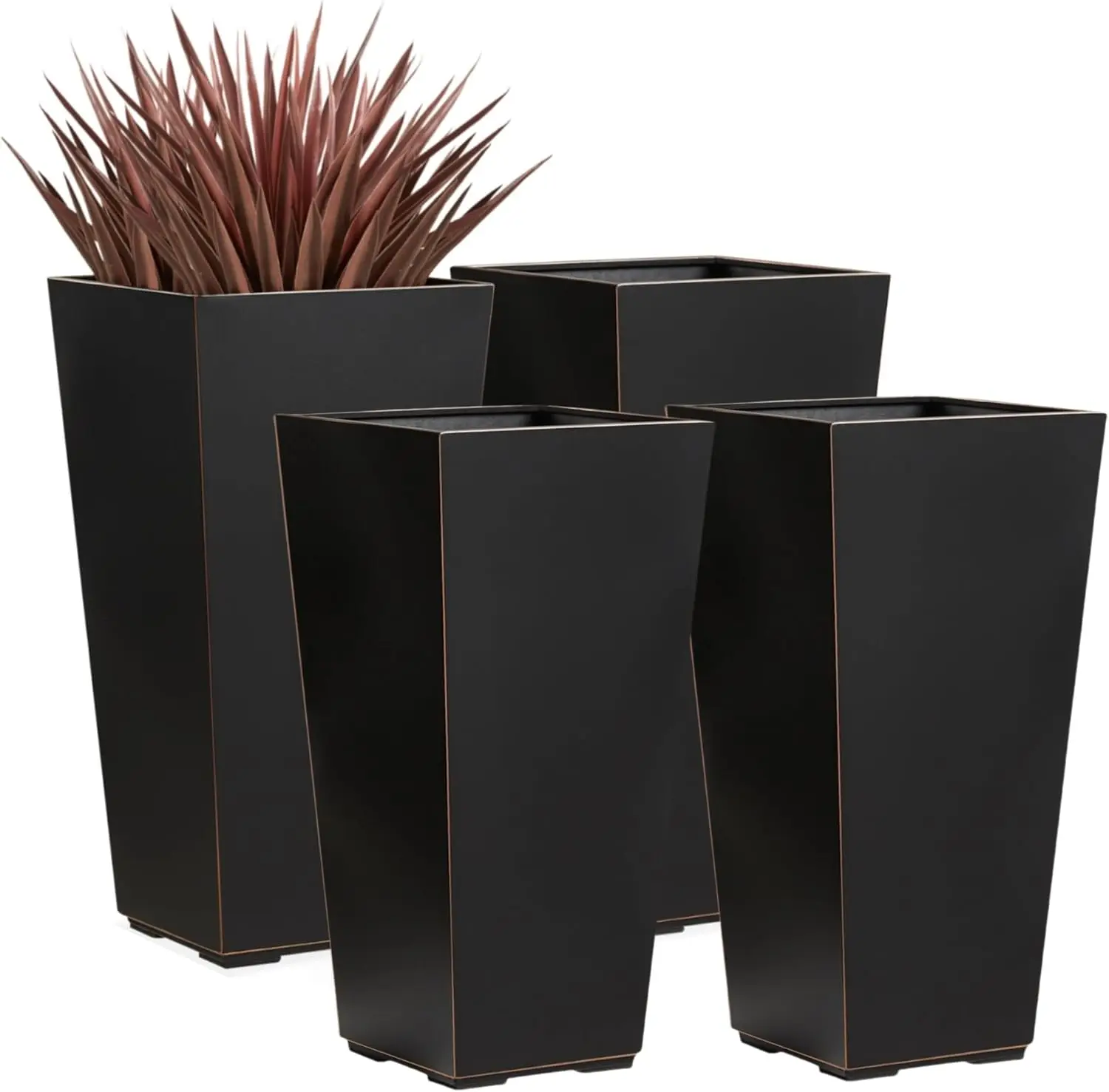 26 Inch Planter Tall Tapered Planter for Front Porch, Patio, Deck, Garden Indoor/Outdoor Tree Planters, Set of 4, Black