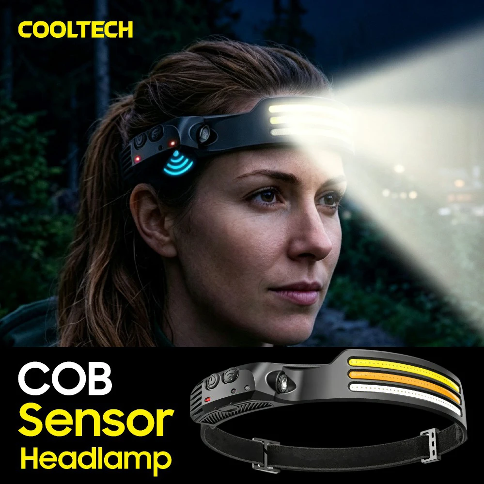 Rechargeable COB LED HeadLamp with Motion Sensor Built-in Battery Headlight Super Bright Outdoor Camping Fishing Head Flashlight