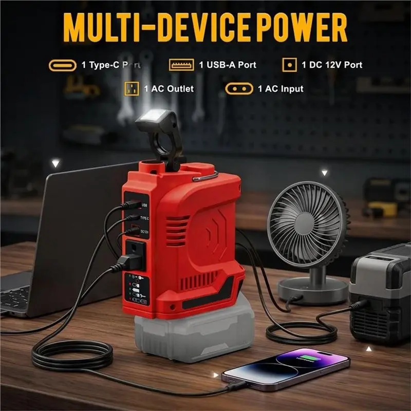 [NEWA08R】 Outdoor Work Inverter With LED Light Type-C DC US Plug For Multifunction Intelligent Lithium Battery Inverte