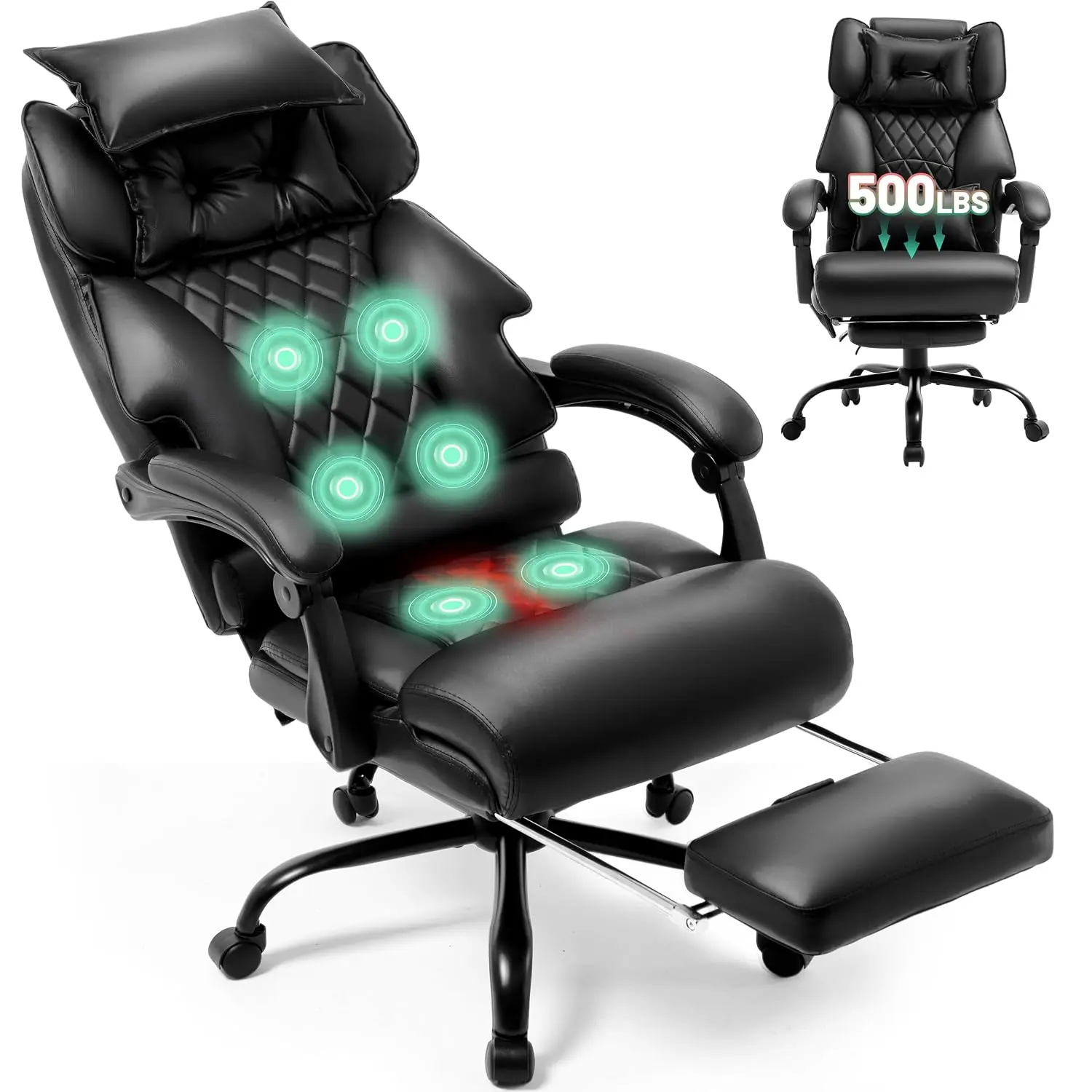 Massage Office Chair with Foot Rest,6 Points Vibration & Heat Executive Office Chairs,500LBS Big and Tall Office, Customized