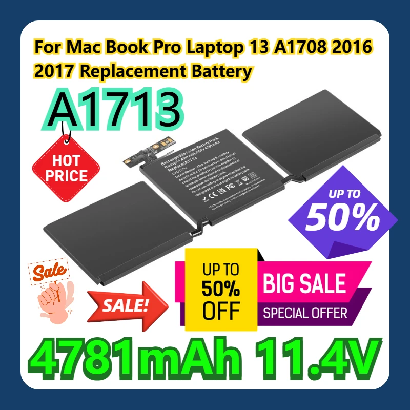 

For Mac Book Pro Laptop 13 A1708 2016 2017 A1713 Replacement Battery