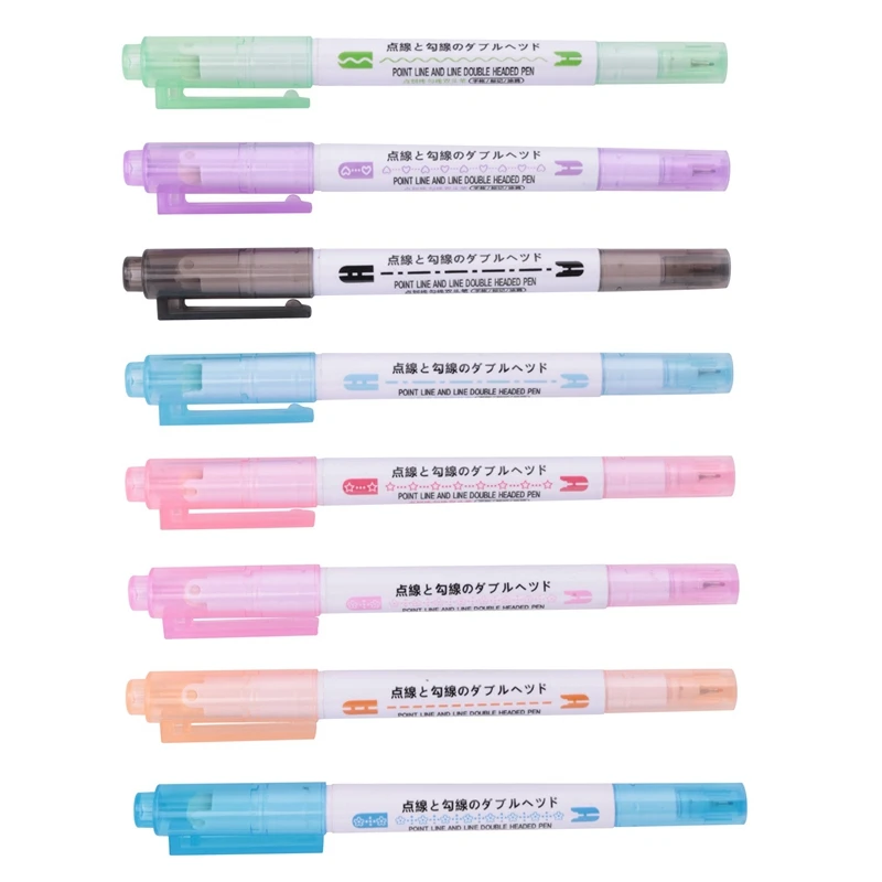8 Piece Curve Pen Set Dual Tip Linear Color Pens For Diary Paper Companion Gel Pens 8 Colors Shape Gel Pens