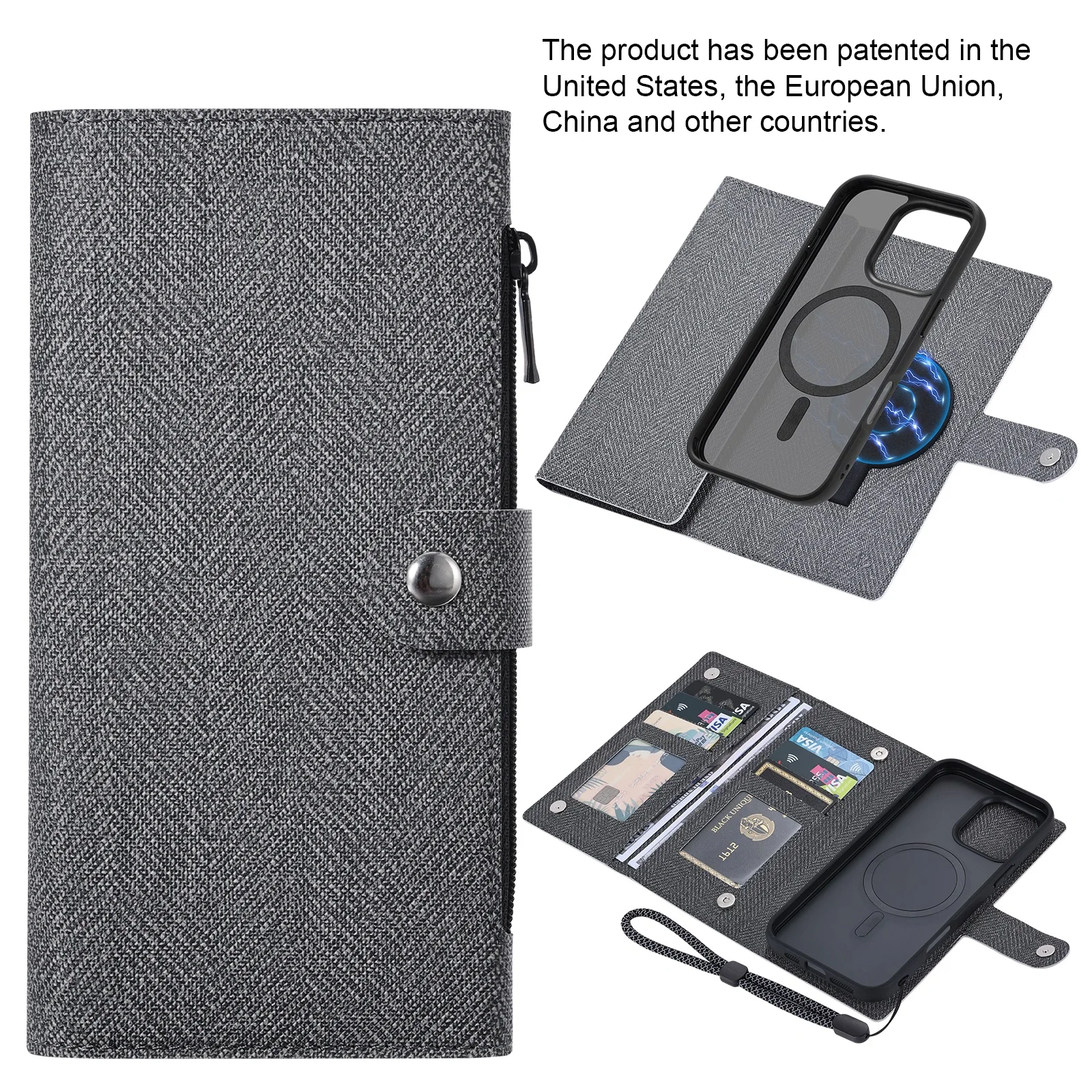 MagSafe case for iPhone16 15 Pro Max Plus Magnetic Wireless Charging Removable Leather Zipper wallet(RFID Blocking)cardholder