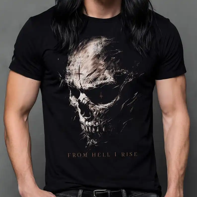 

Camiseta de calavera oscura de Black Metal del infierno, ropa gótica, camiseta de diablo, ropa oscura, ropa alternativa gráfica