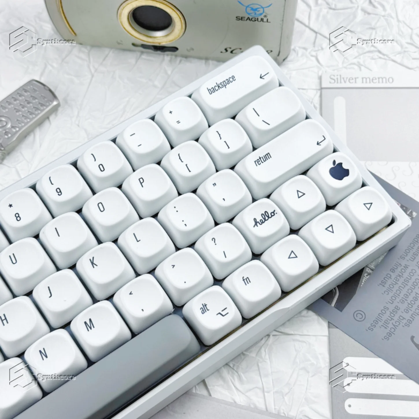 Portachiavi con tastiera meccanica minimalista, set di copritasti bianco puro, PBT, cappuccio MOA/XDA, 130 tasti