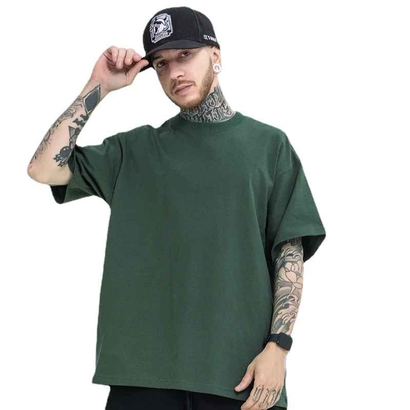 

2023 Summer New High Quality Cotton T-shirt Men's Pure Color Round Neck T Shirts Short Sleeve Oversize Harajuku Men Clothing