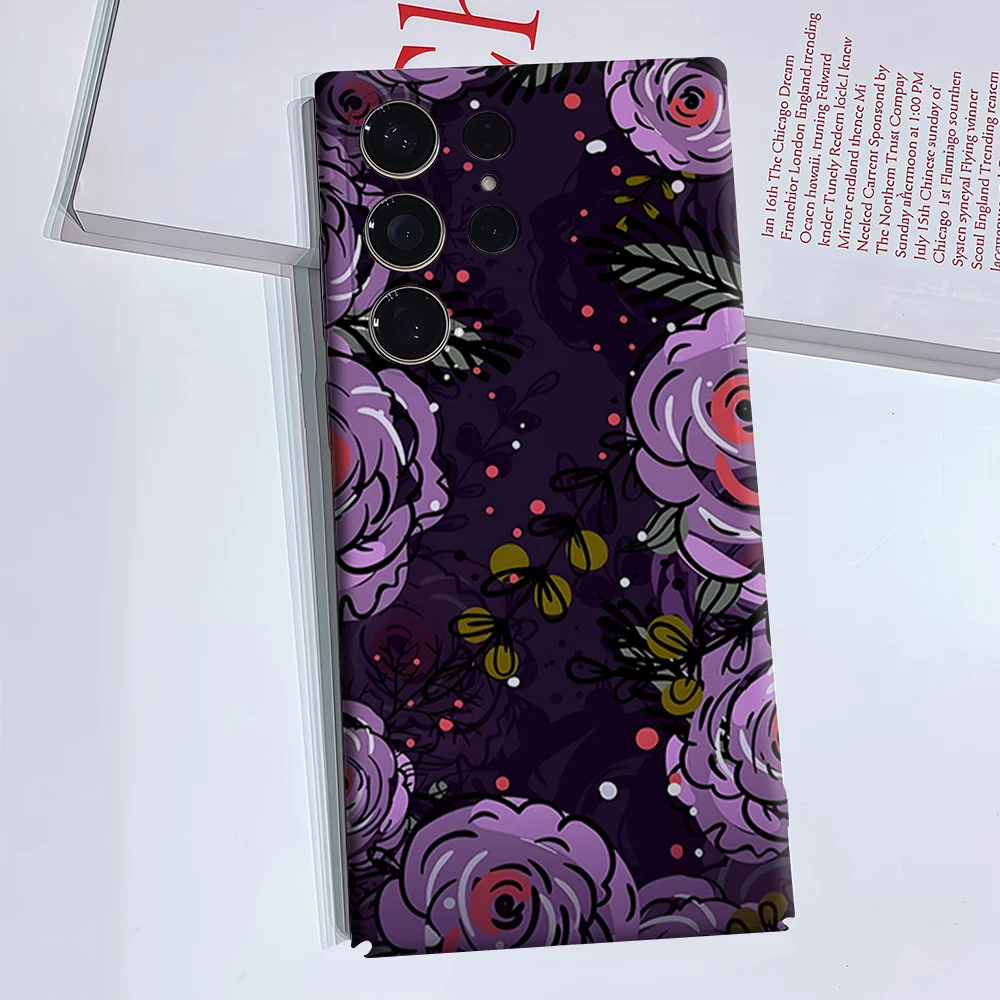 Purple Roses Dark Border Luxury Fashion Full Lens Protective Case for Samsung Galaxy S26 S25 S24 A56 A36 Plus Ultra