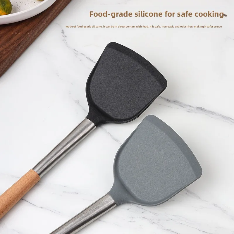 Silicone non-stick pan special spatula food grade wooden handle kitchenware shovel spoon kitchen supplies anti-scalding