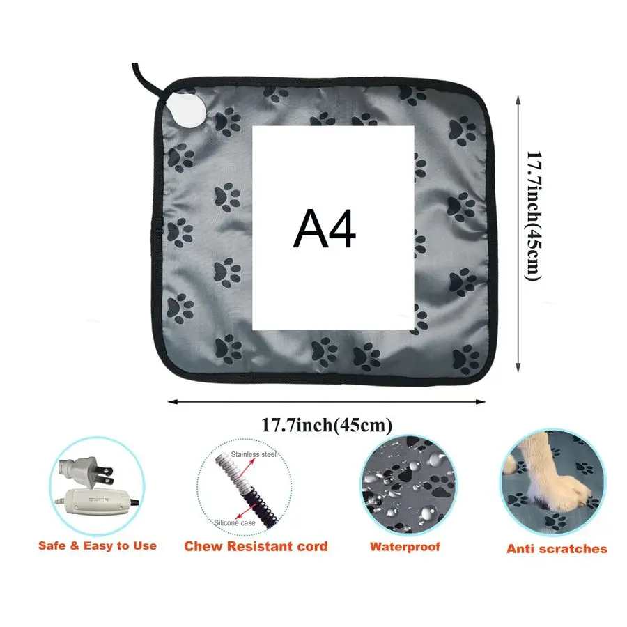 

Heating Pad for Small Dogs Cats Heated Bed mat Indoor Electric Cat Warming Bed Waterproof Dog Heating pad Chew Proof Cord,Easy C