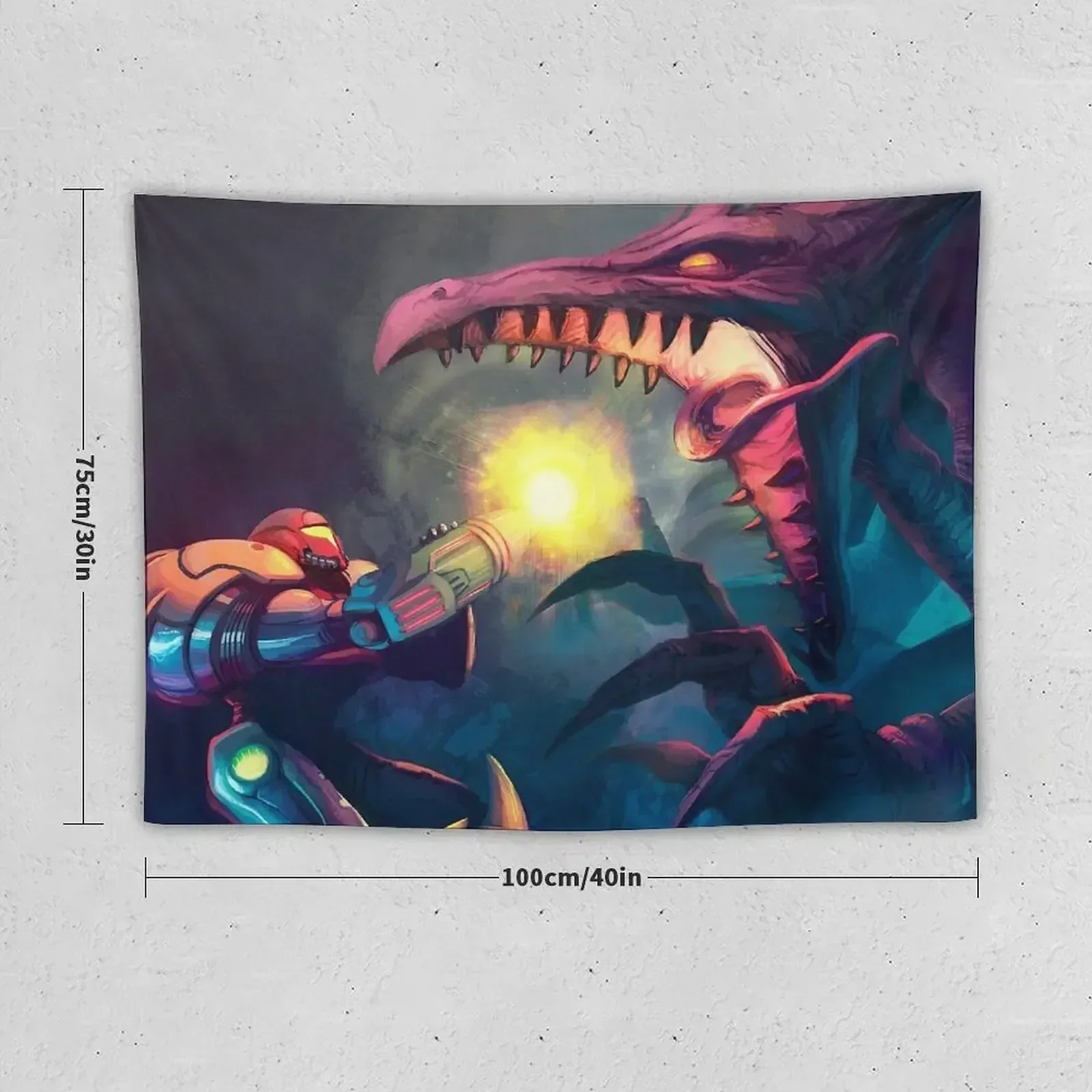 Super Metroid Face-Off Tapestry On The Wall Decorative Wall Mural Cute Room Things Wall Decor Tapestry