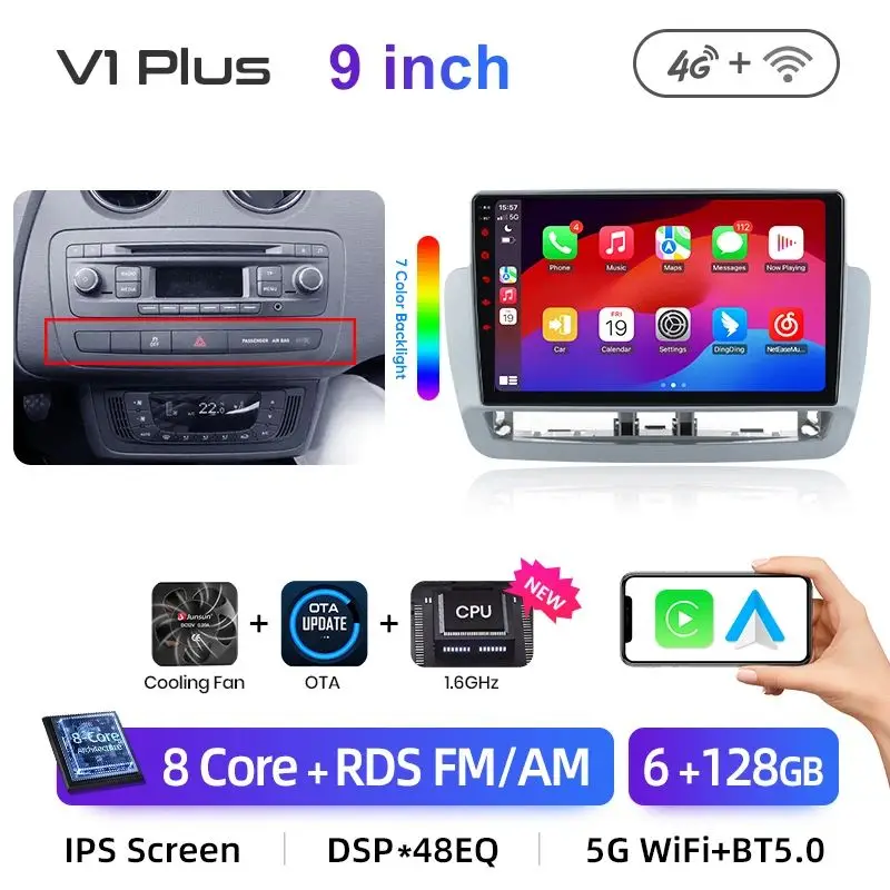 Junsun 7/9 inch autoradio voor Seat Ibiza 6j 2009-2015 draadloze CarPlay Android Auto FM RDS Plug&Play DSP GPS Multimedia ﻿