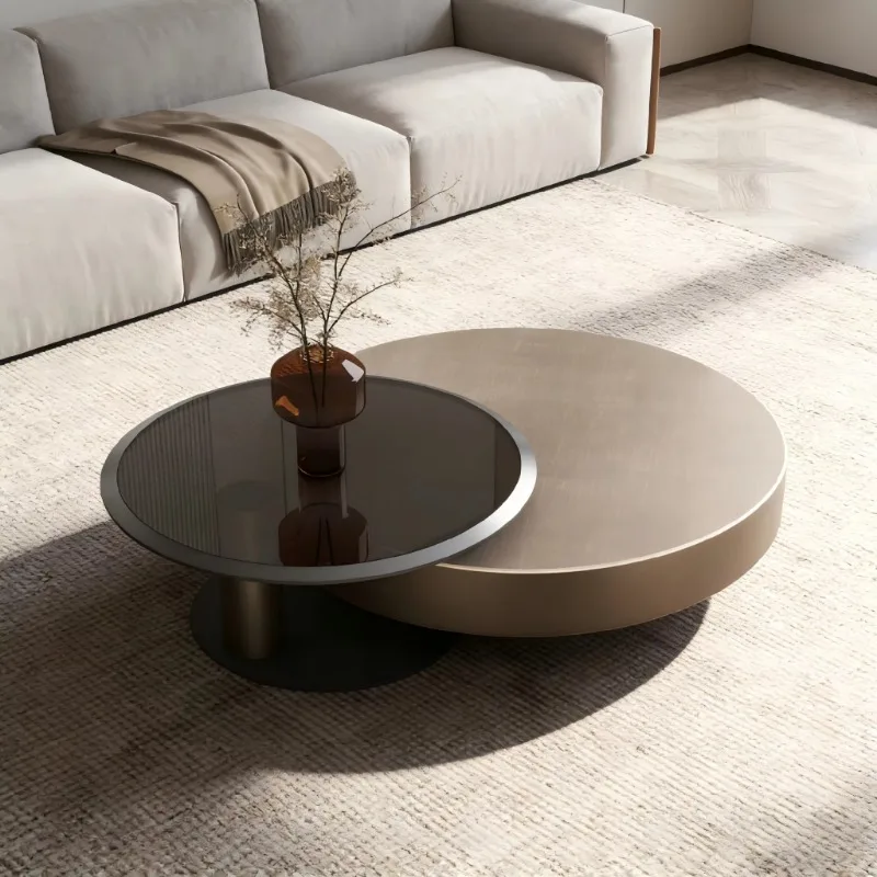 Modern Rounded Corner Coffee Table Casual Storage Stainless Steel Black Veneer Living Room Furniture