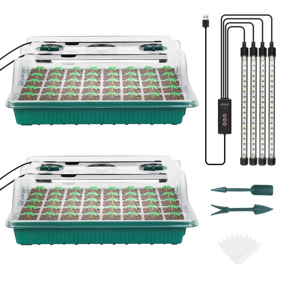 

Seed Starter Tray with Grow Light, 80 Cells Seed Starter Kit with Humidity Dome, Adjustable Brightness Plant Starter Trays, Indo